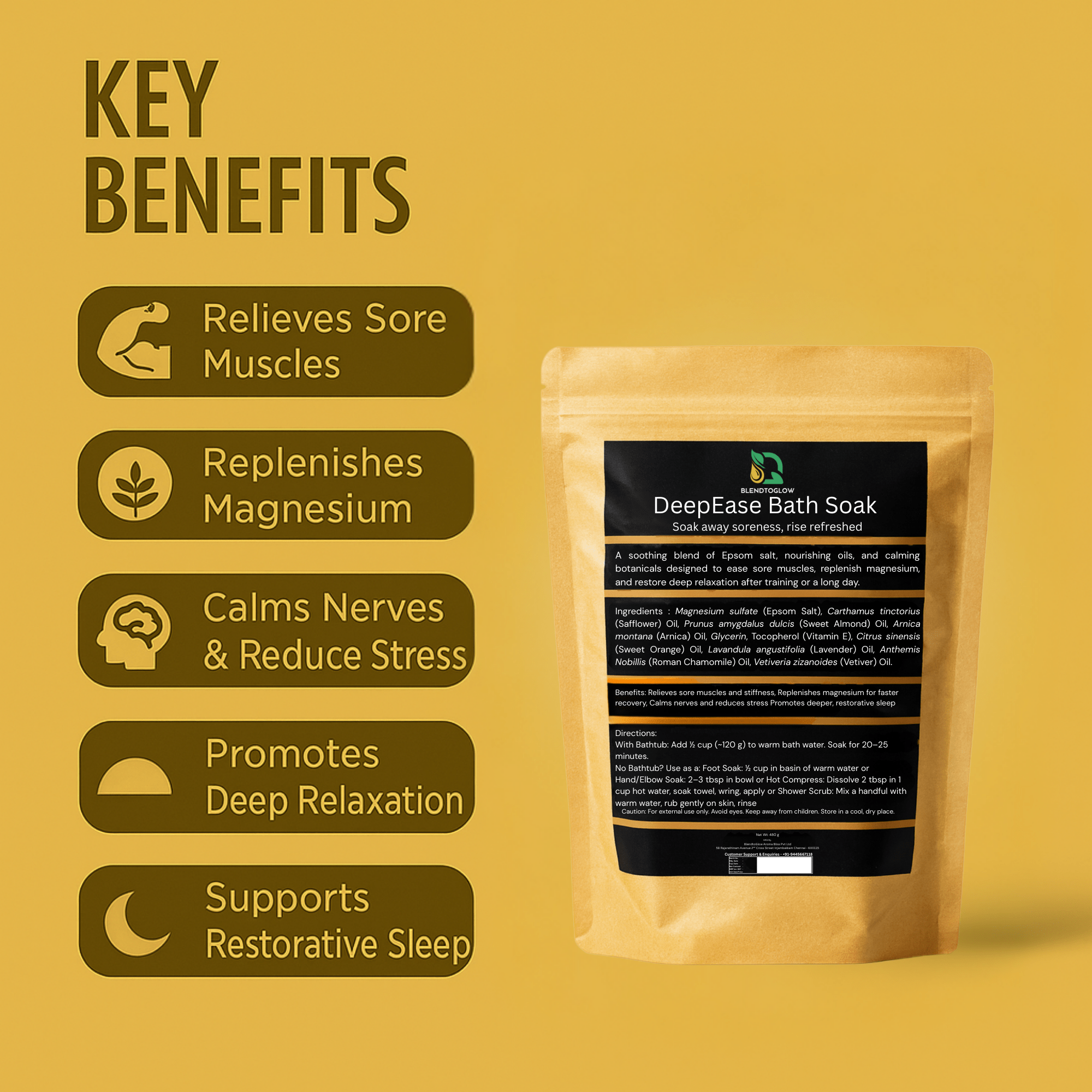 DeepEase Epsom Salt Bath Soak for Muscle Recovery - BlendToGlow