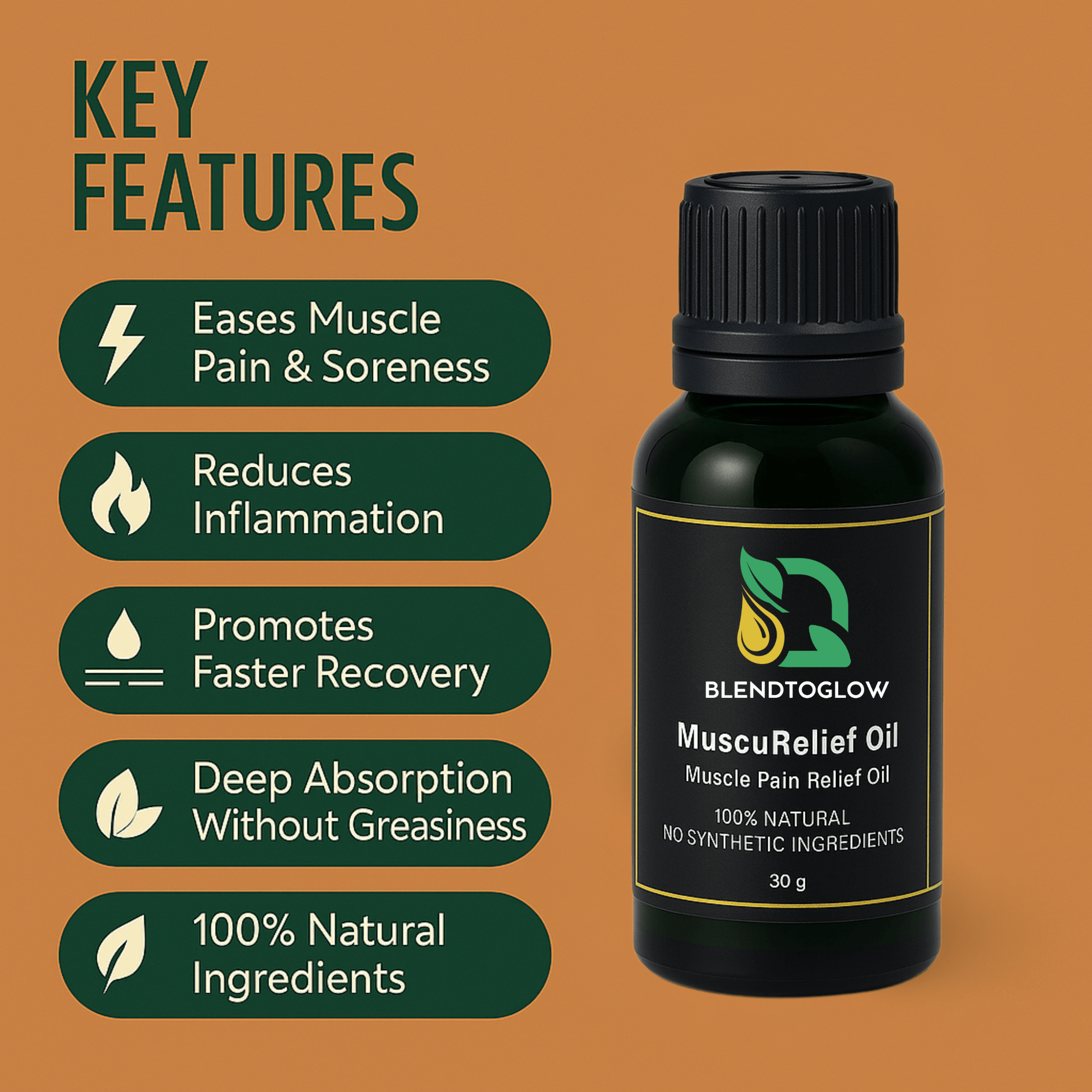 MuscuRelief Oil – Natural Muscle Pain Relief Oil - BlendToGlow